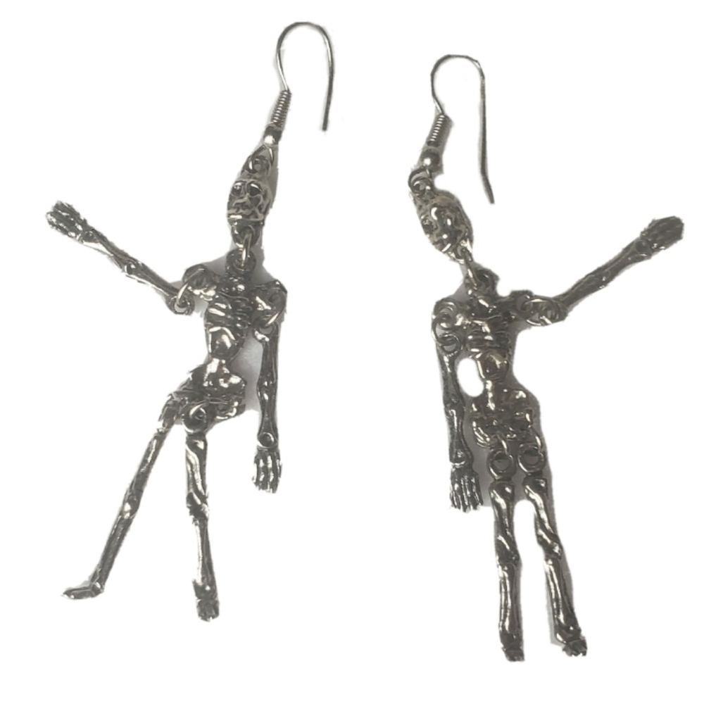 Skeleton earrings silver jewelry goth dangle skull